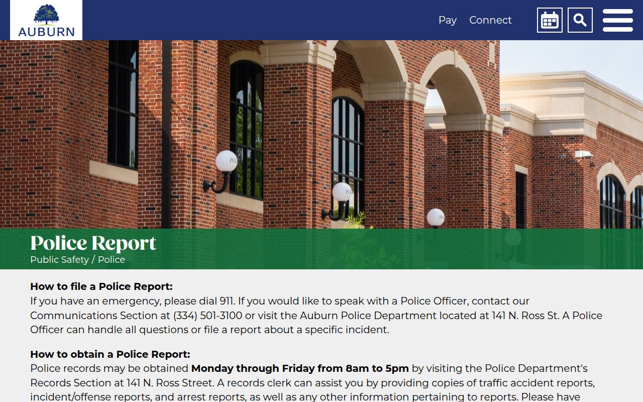Auburn Police Department records request page
