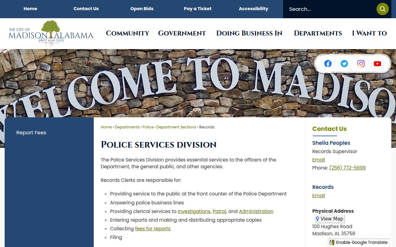 Madison Police Department records page