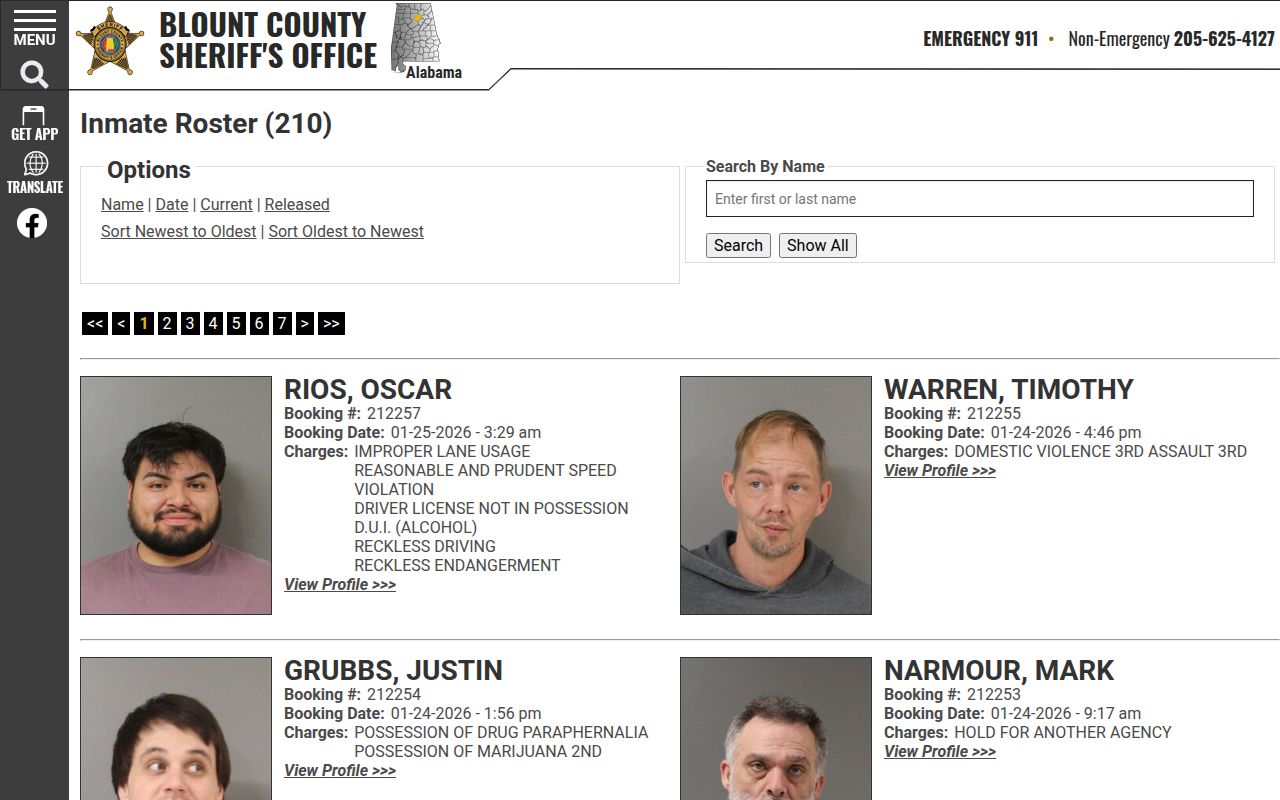 Blount County Sheriff inmate roster search page