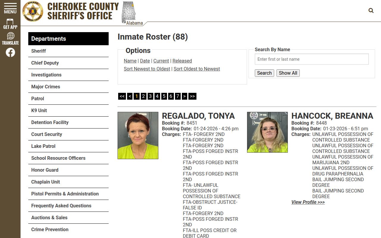 Cherokee County Sheriff inmate roster with mugshots