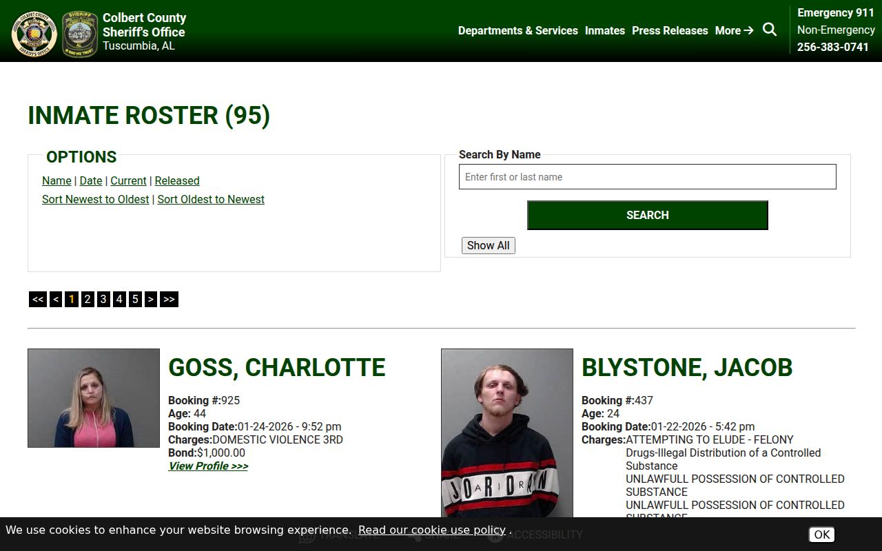 Colbert County Sheriff inmate roster page