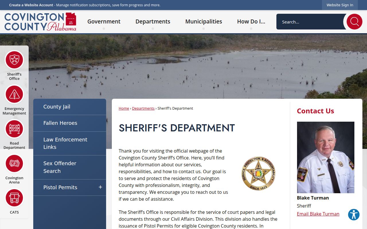 Covington County Sheriff's Office website page