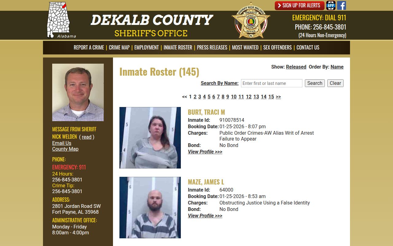 DeKalb County Sheriff's Office inmate roster page