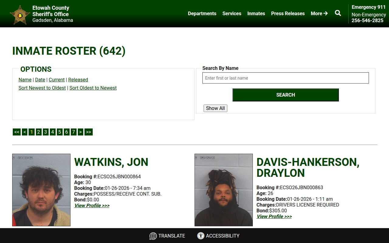 Etowah County inmate roster search page