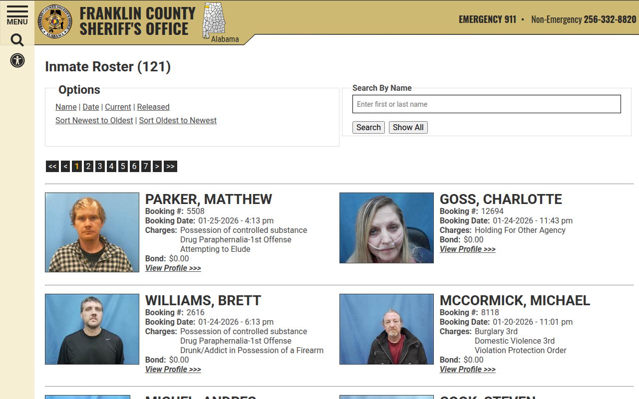 Franklin County Sheriff inmate roster page