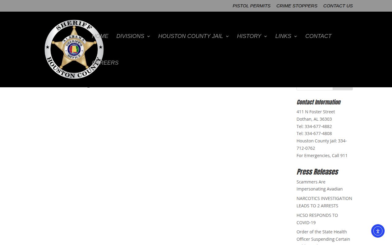 Houston County inmate listing search page