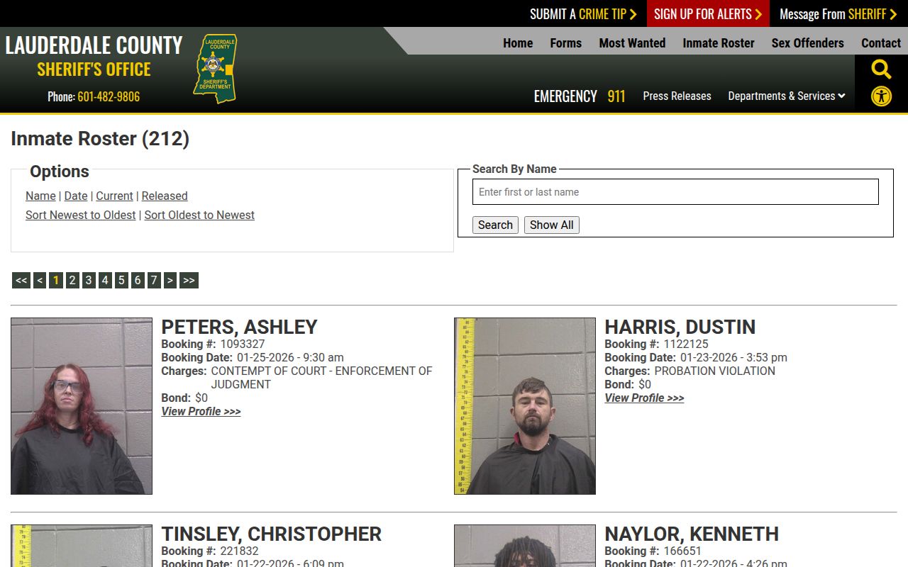Lauderdale County Sheriff inmate roster search page