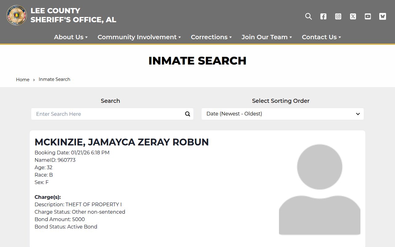 Lee County inmate search portal