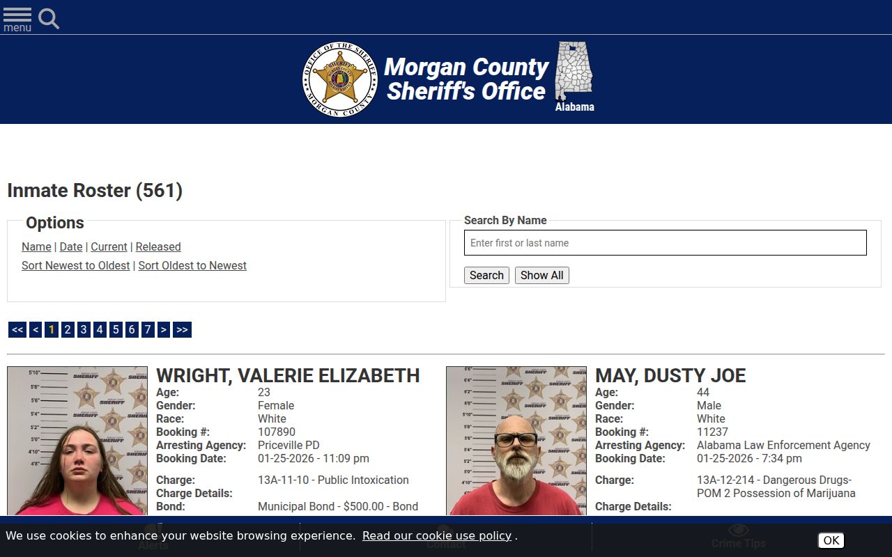 Morgan County inmate roster search page
