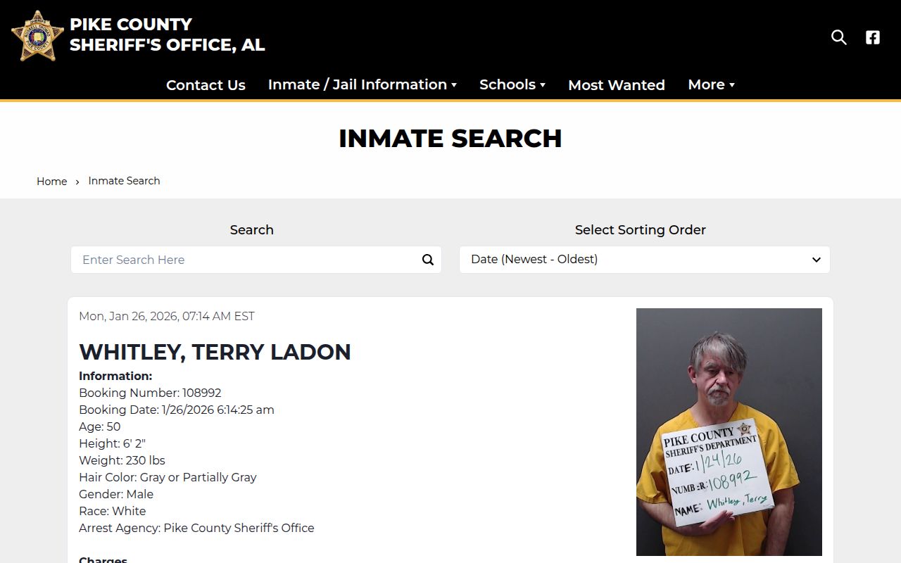 Pike County Sheriff inmate roster search page