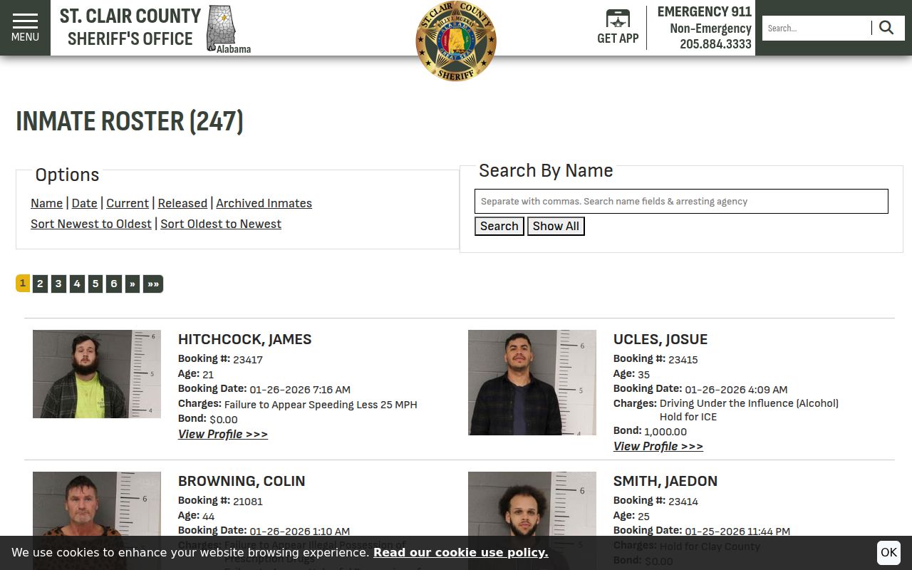 St. Clair County Sheriff inmate roster search page