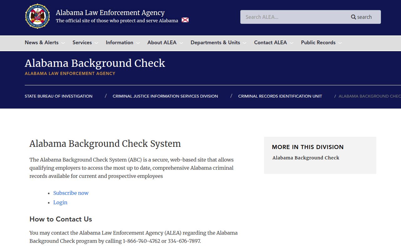 ALEA background check information page